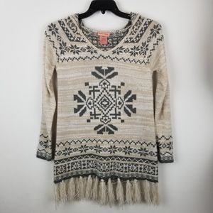 Flying Tomato Small Aztec Hooded Fringe Sweater